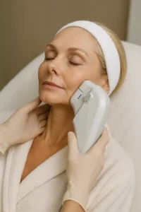 Woman receiving HIFU non surgical facelift treatment Chessington