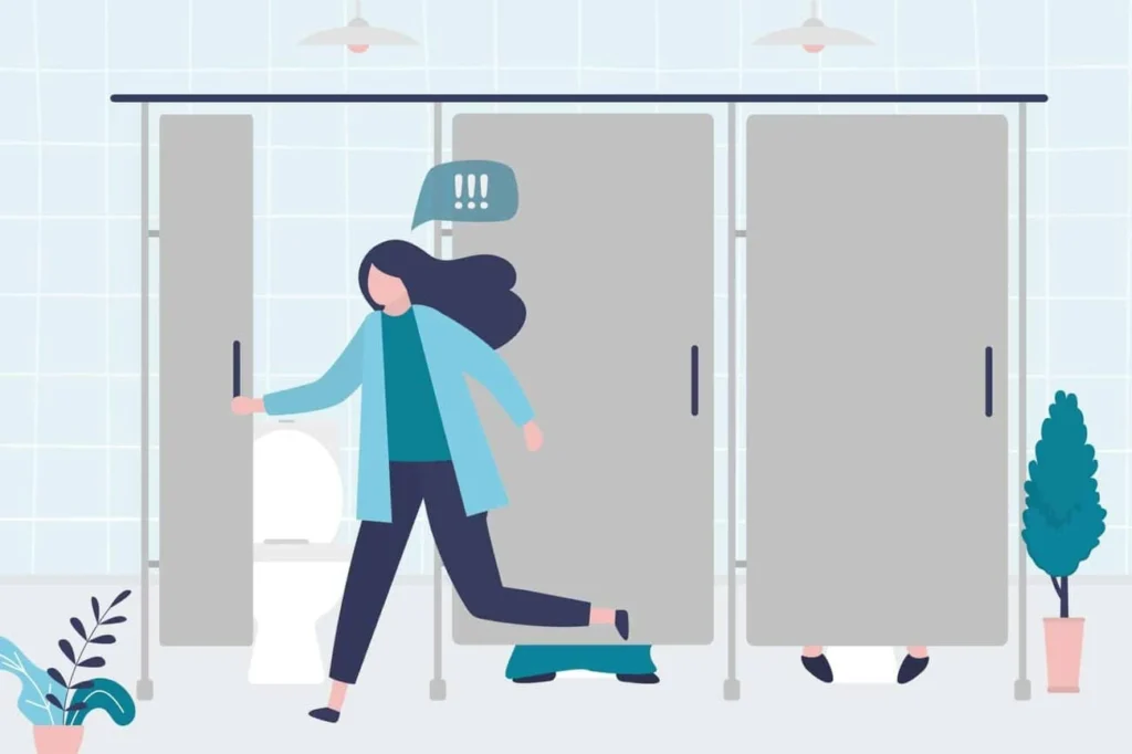 graphic of Urine incontinence Chessington woman running to the toilet.