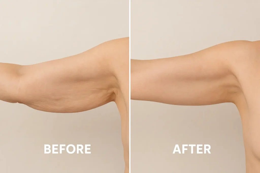 Picture of LA LIPO Chessington before and after results of skin tightening treatment on the upper arms.